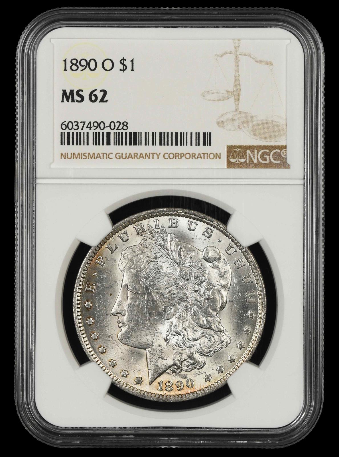 1890 O $1 NGC MS 62 