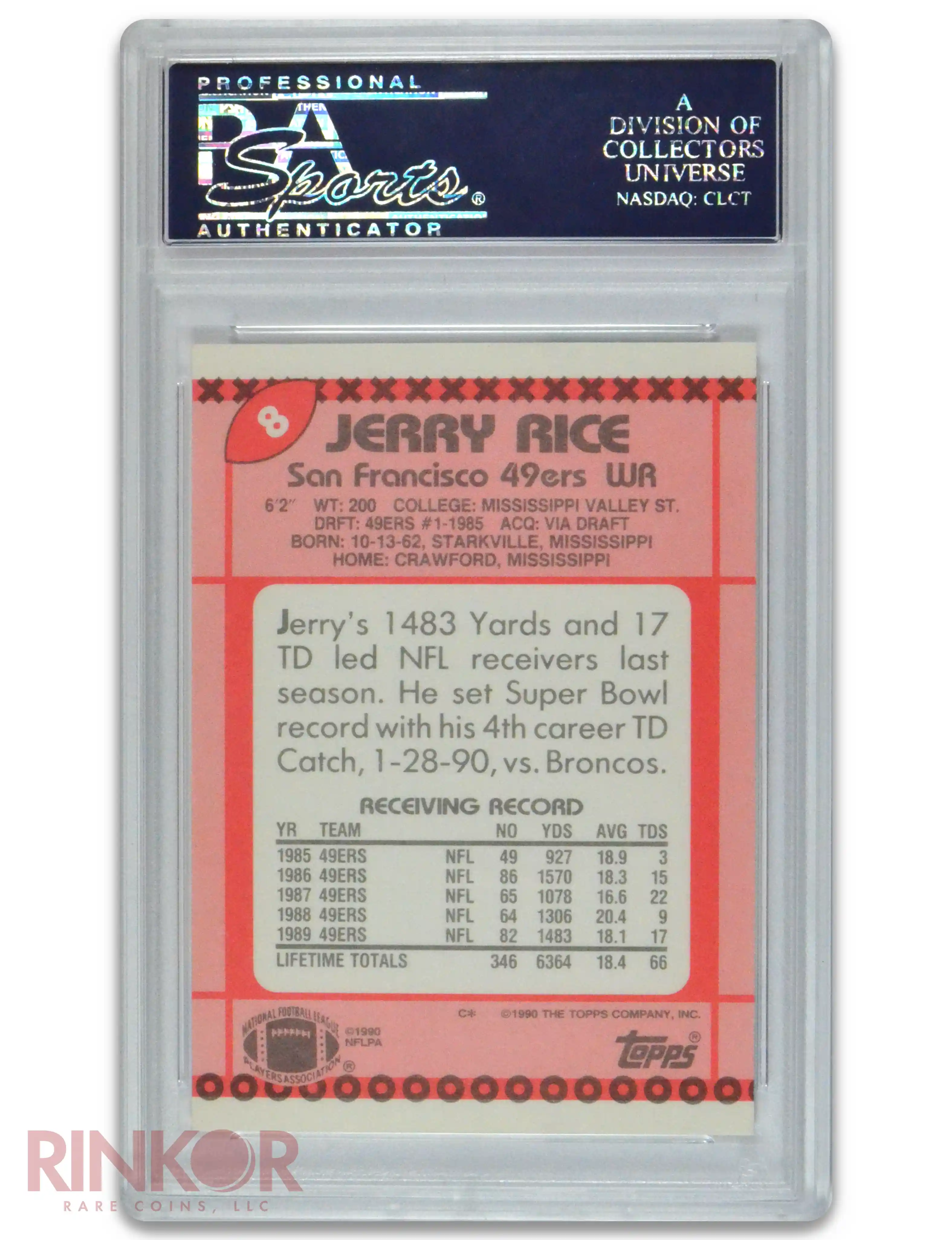 1990 Topps Tiffany Jerry Rice #8 PSA GEM MT 10