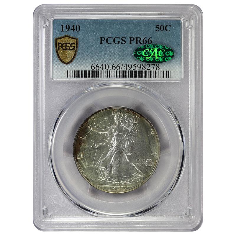 1940 Walking Liberty Half Dollar 50c, PCGS  PR66  CAC - Nice Original Coin