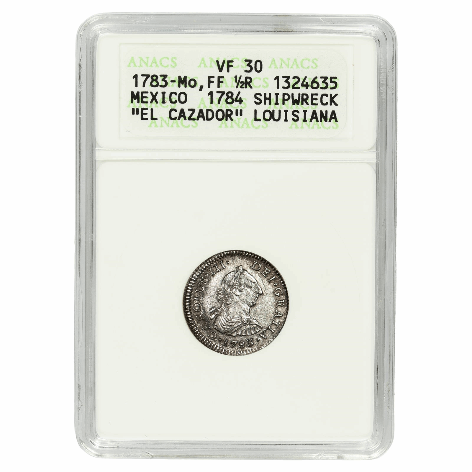 1783Mo FF Mexico 1/2 Reales El Cazador Shipwreck ANACS  VF 30