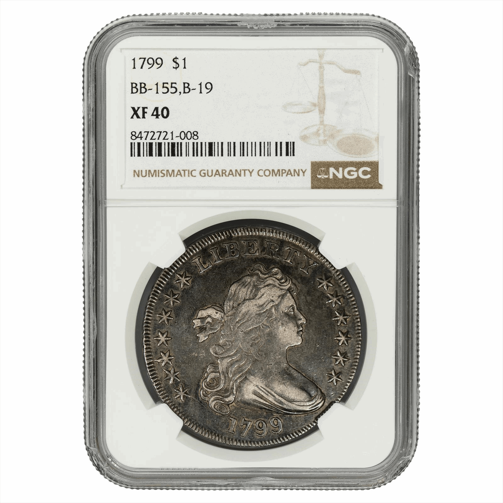 1799 Drapped Bust Heraldic Eagle $1 BB-155 B-19 NGC XF 40