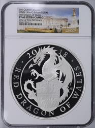 2018 1 Kilo Silver Great Britain Queens Beast Dragon NGC PF69 