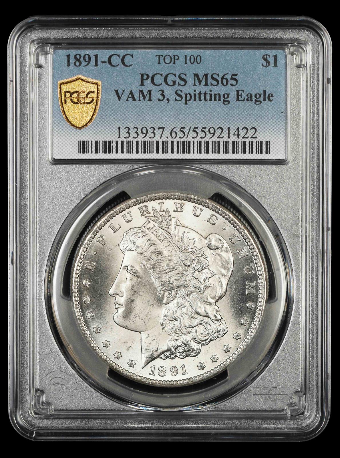 1891-CC VAM 3 Spitting Eagle $1 PCGS MS65