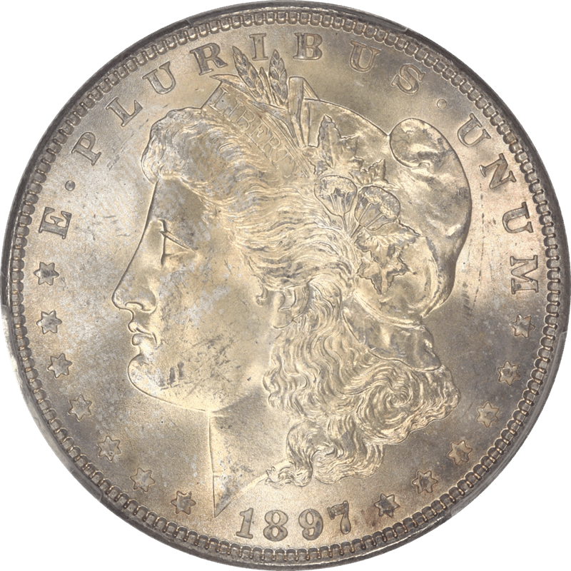 1897 Morgan Silver Dollar $1 PCGS MS66+ Frosty Light Golden Toning