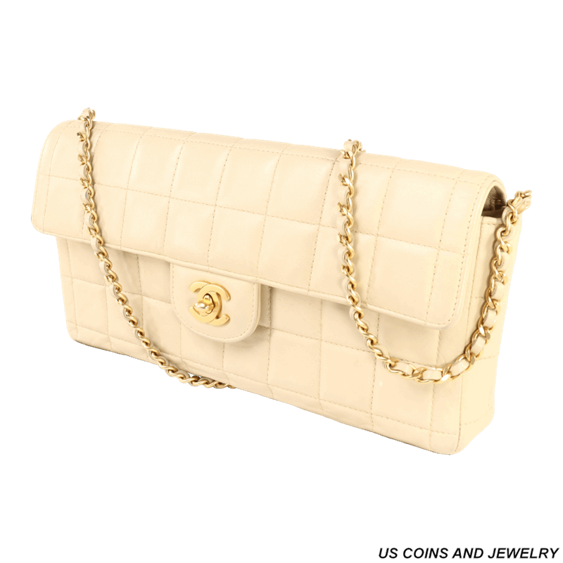 CHANEL Beige and Gold Lambskin Quilted Hand Bag 