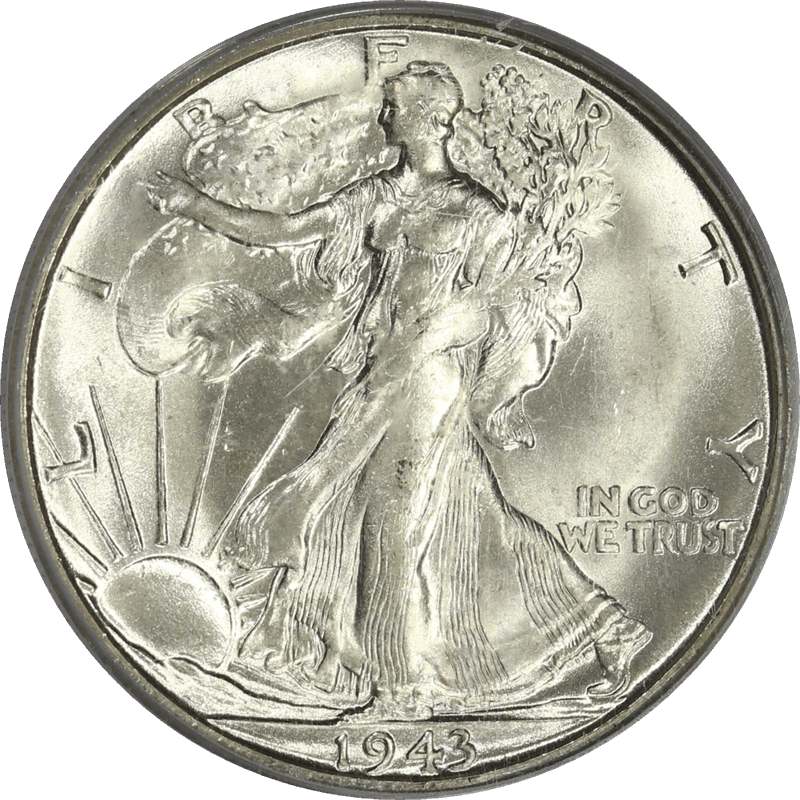 1943-S Walking Liberty Half Dollar 50c, PCGS MS 65 - Nice White Coin, OGH