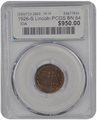 1926-S Lincoln PCGS BN 64