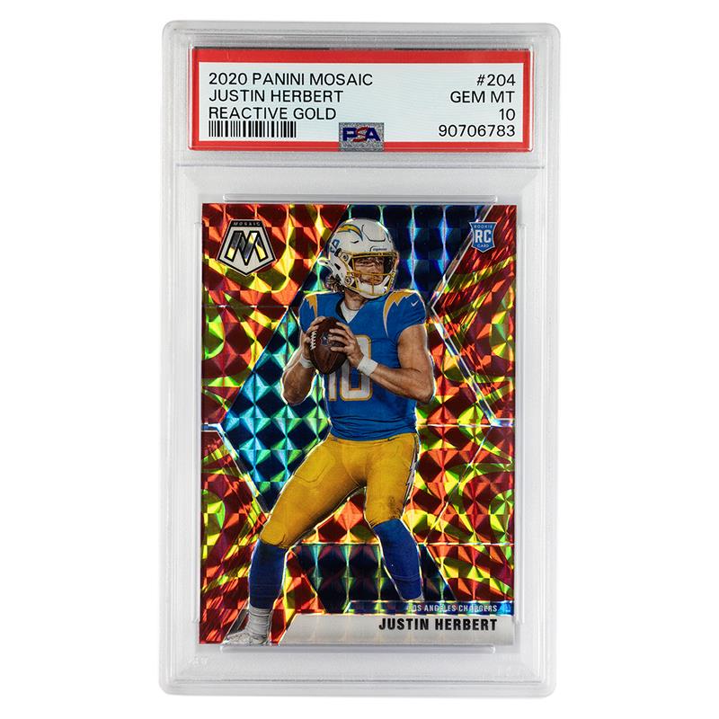 2020 Panini Mosaic Justin Herbert Reactive Gold #204 PSA GEM MT 10 Cert #90706783