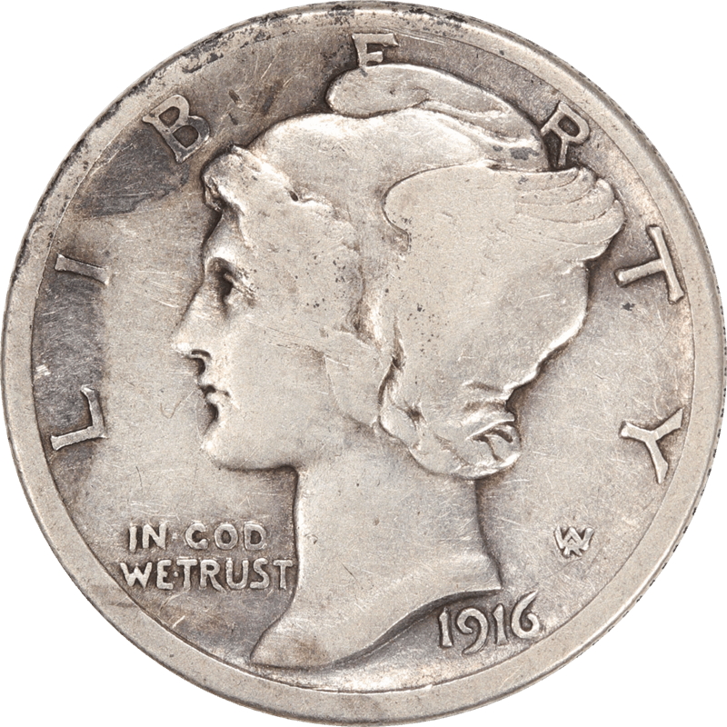 1916-S Mercury Dime 10c,  Circulated Very Good