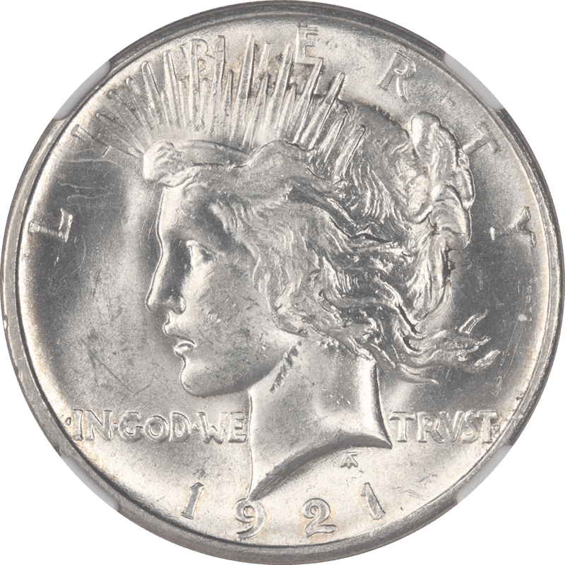 1921 Silver Peace Dollar $1 NGC MS 62 High Relief Miles Standish Signature Label