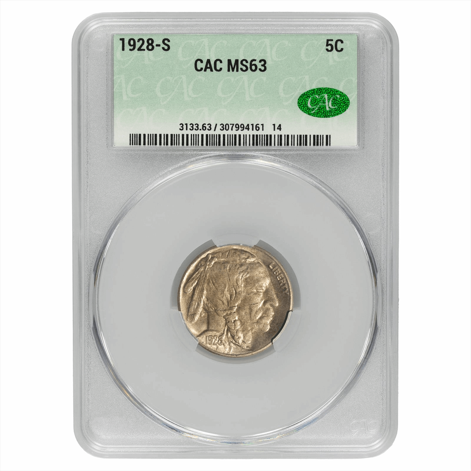 1928-S Buffalo Nickel 5C CACG MS 63 CAC