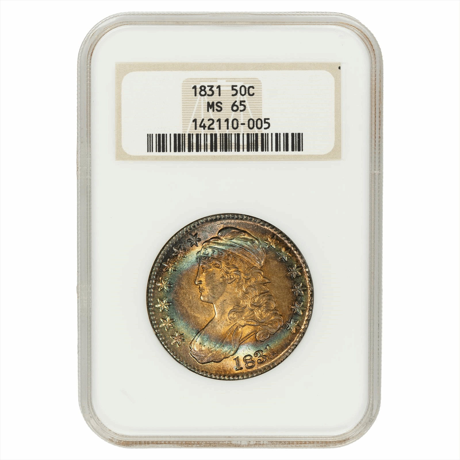 1831 Capped Bust Half Dollar 50c, NGC MS 65 - Beautiful Toning, O-106, R.3