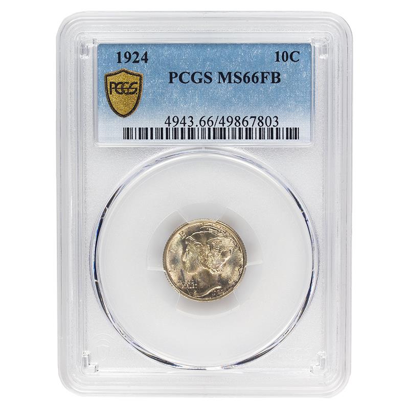 1924 Full Band Mercury Dime, 10C PCGS MS 66 FB