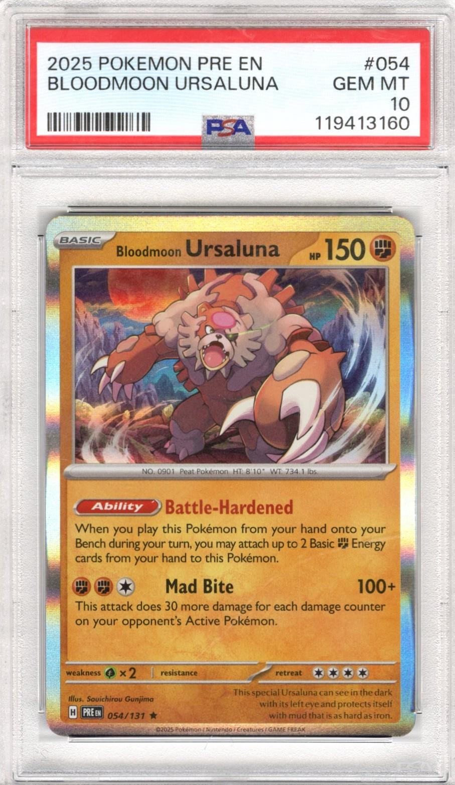 2025 Pokemon Pre En Bloodmoon Ursaluna #054 PSA GEM MT 10 