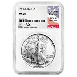 1986 $1 American Silver Eagle NGC MS70 (Mercanti Signature) 