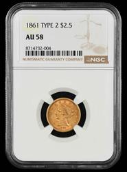 1861 Type 2 $2.5 Gold NGC AU-58