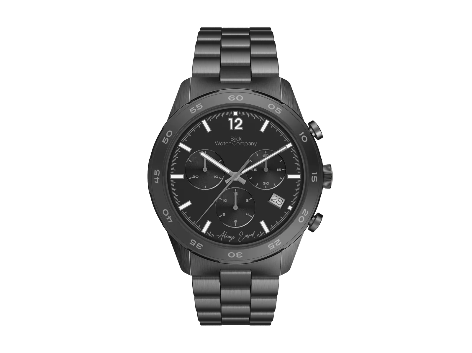 Brick Watch Company 42mm Diver 22 Black Case and White Lumi Numbers Watch and Warranty Card 