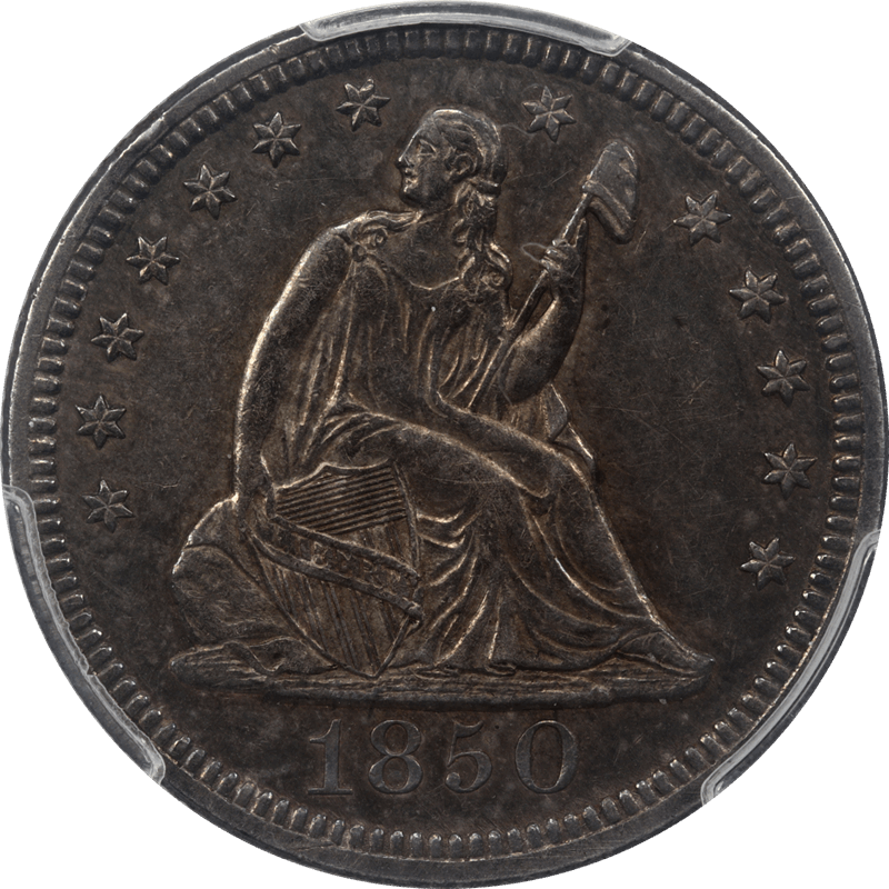 1850 Liberty Seated Quarter 25c PCGS AU55 CAC - Nice Original Coin
