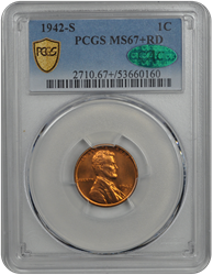 1942-S Lincoln PCGS CAC RD 67+