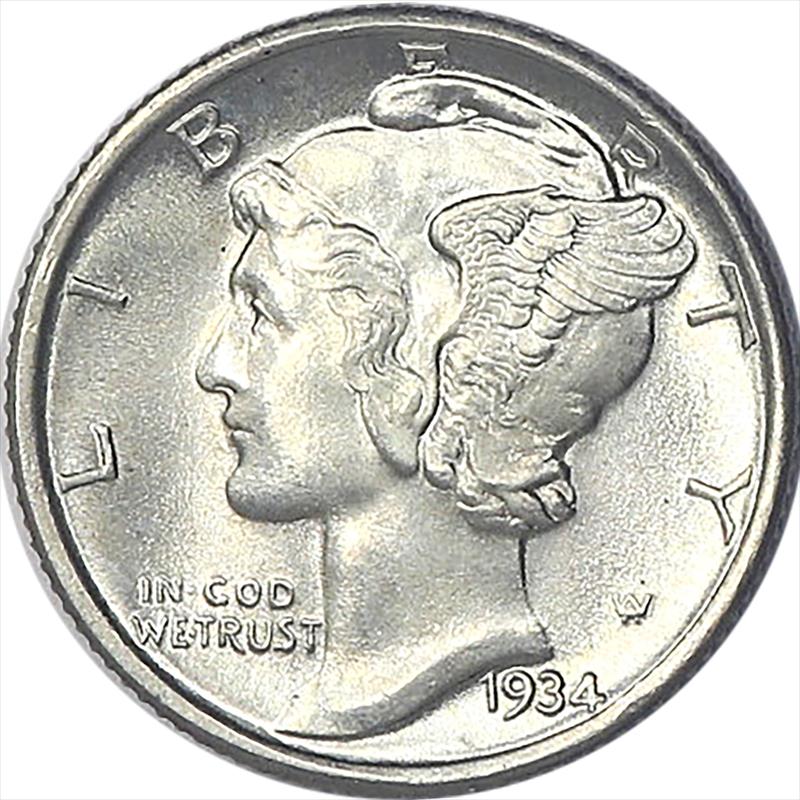 1934 Mercury Dime 10c Choice Uncirculated - Nice Original Coin 