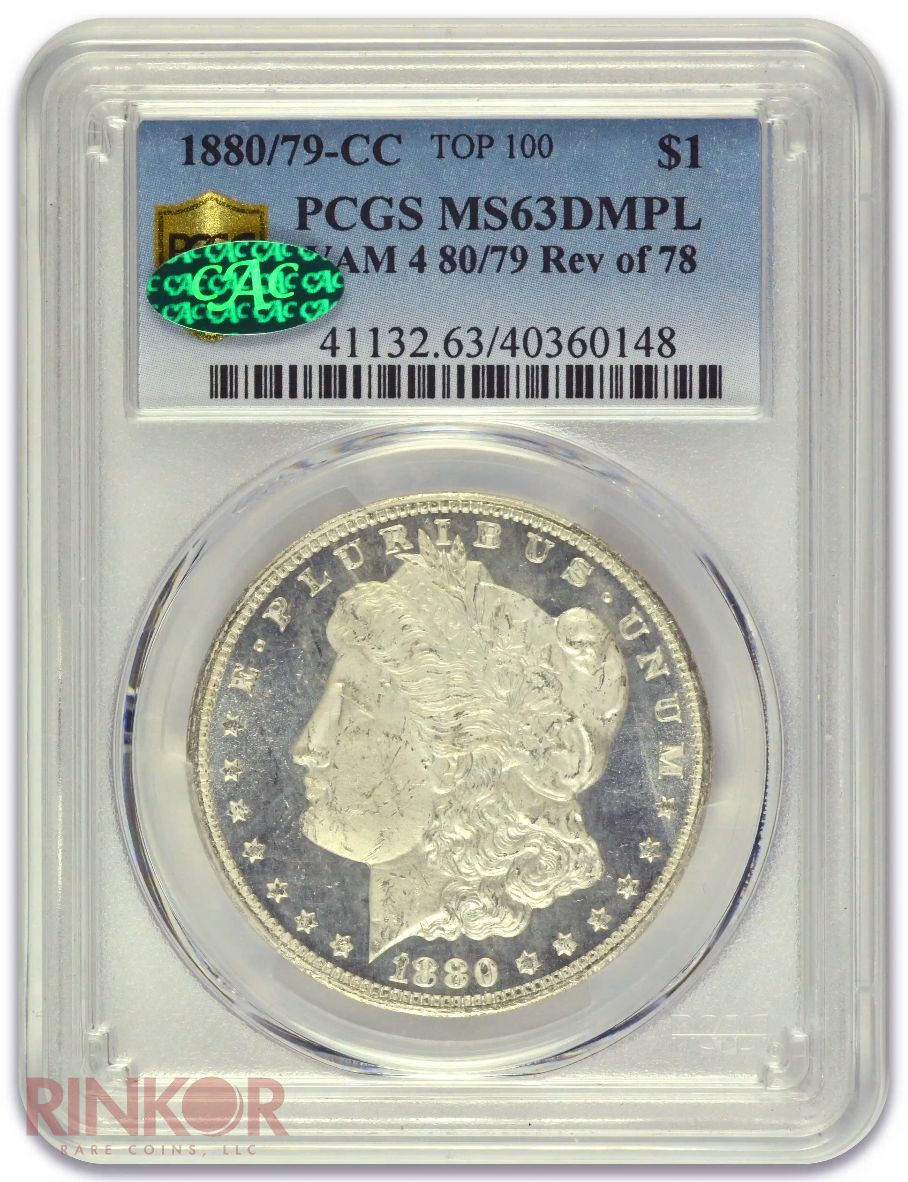 1880/79-CC $1 Morgan Dollar VAM 4 80/79 Reverse of 1878 PCGS MS 63 DMPL CAC