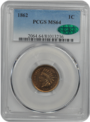1862 Indian Head PCGS CAC MS 64
