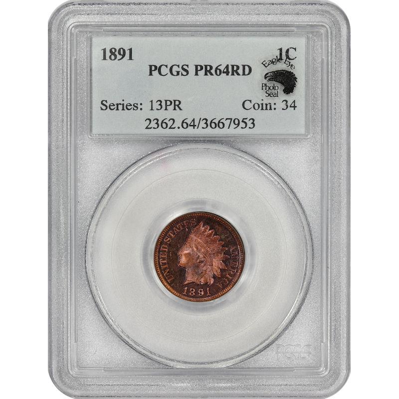 1891 Indian Head Cent 1C PCGS PR64RD Choice Proof Red