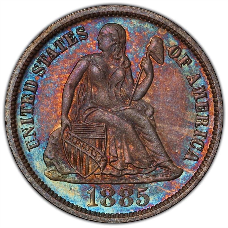 1885 10C PCGS PR 65 CAC