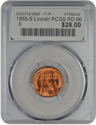 1955-S Lincoln PCGS RD 66