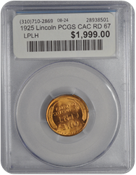 1925 Lincoln PCGS CAC RD 67