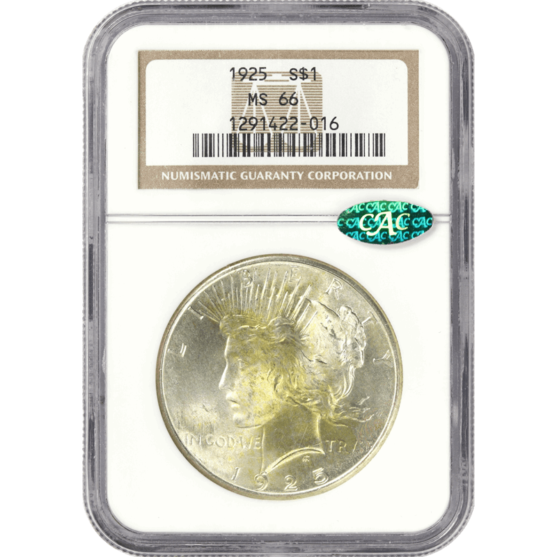 1925 Peace Silver Dollar $1, NGC MS-66 CAC - Nice Luster 