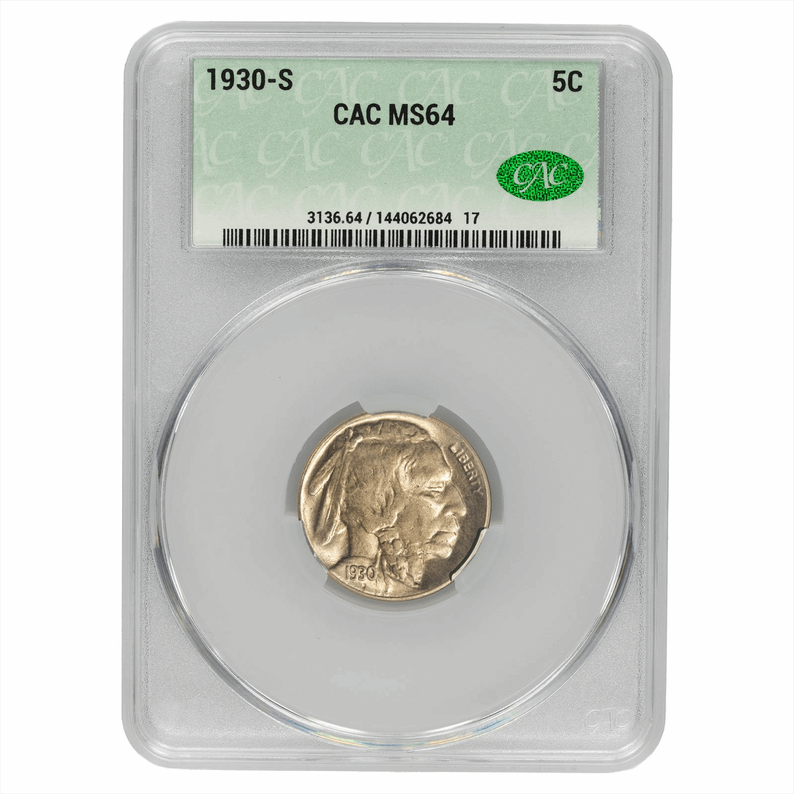 1930-S Buffalo Nickel 5C CACG  MS 64 CAC