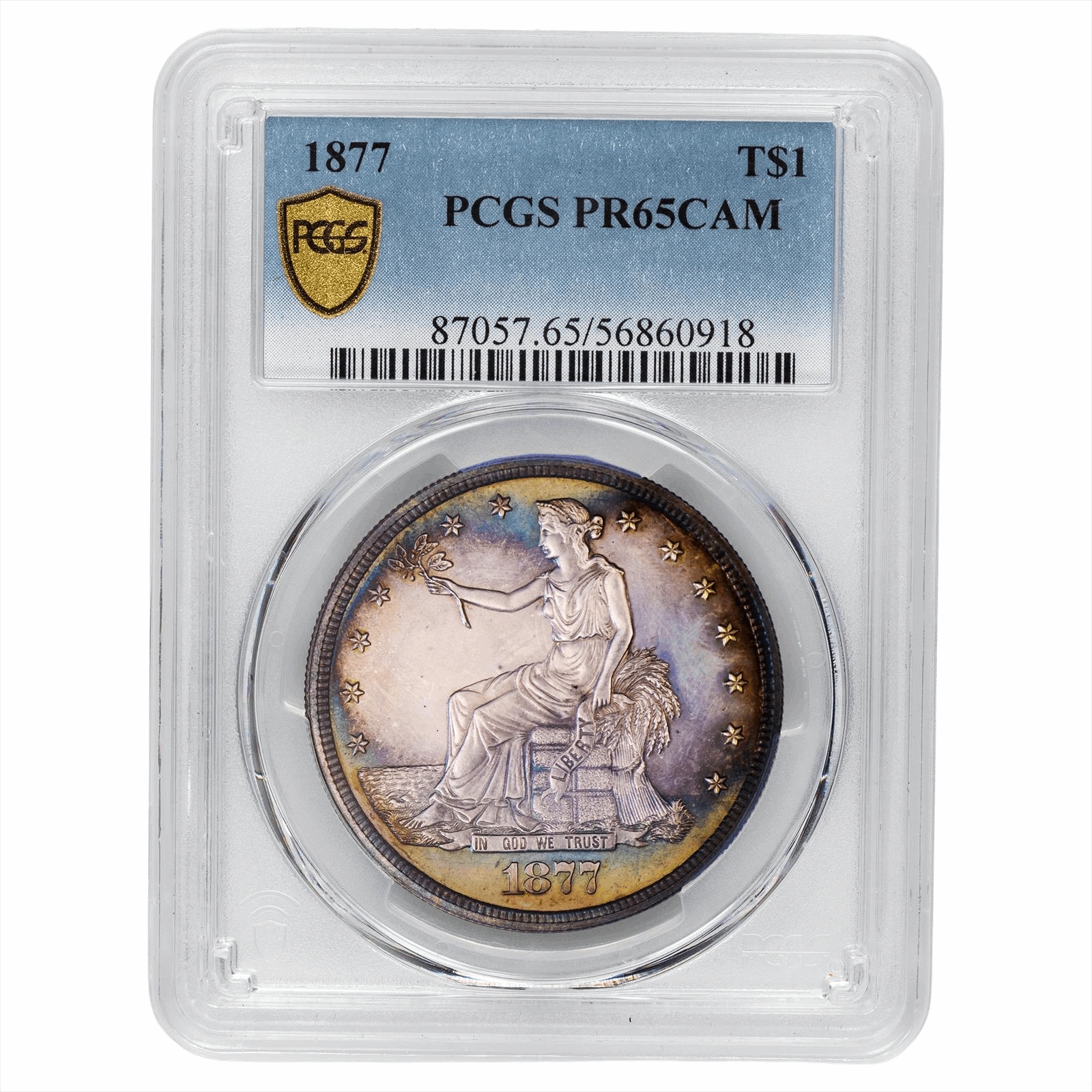 1877 Trade Dollar $1, PCGS CAM 65 - Elusive Cameo Proof