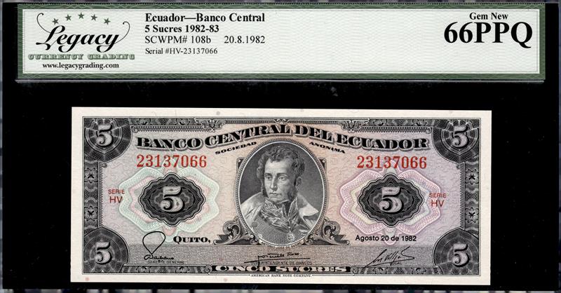 Ecuador Banco Central 5 Sucres 1982-83 Gem New 66PPQ 