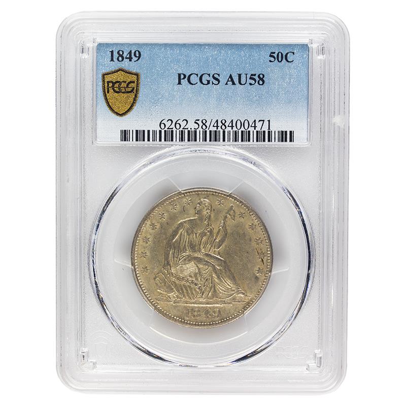 1849 Seated Liberty Half Dollar, 50C PCGS AU 58 