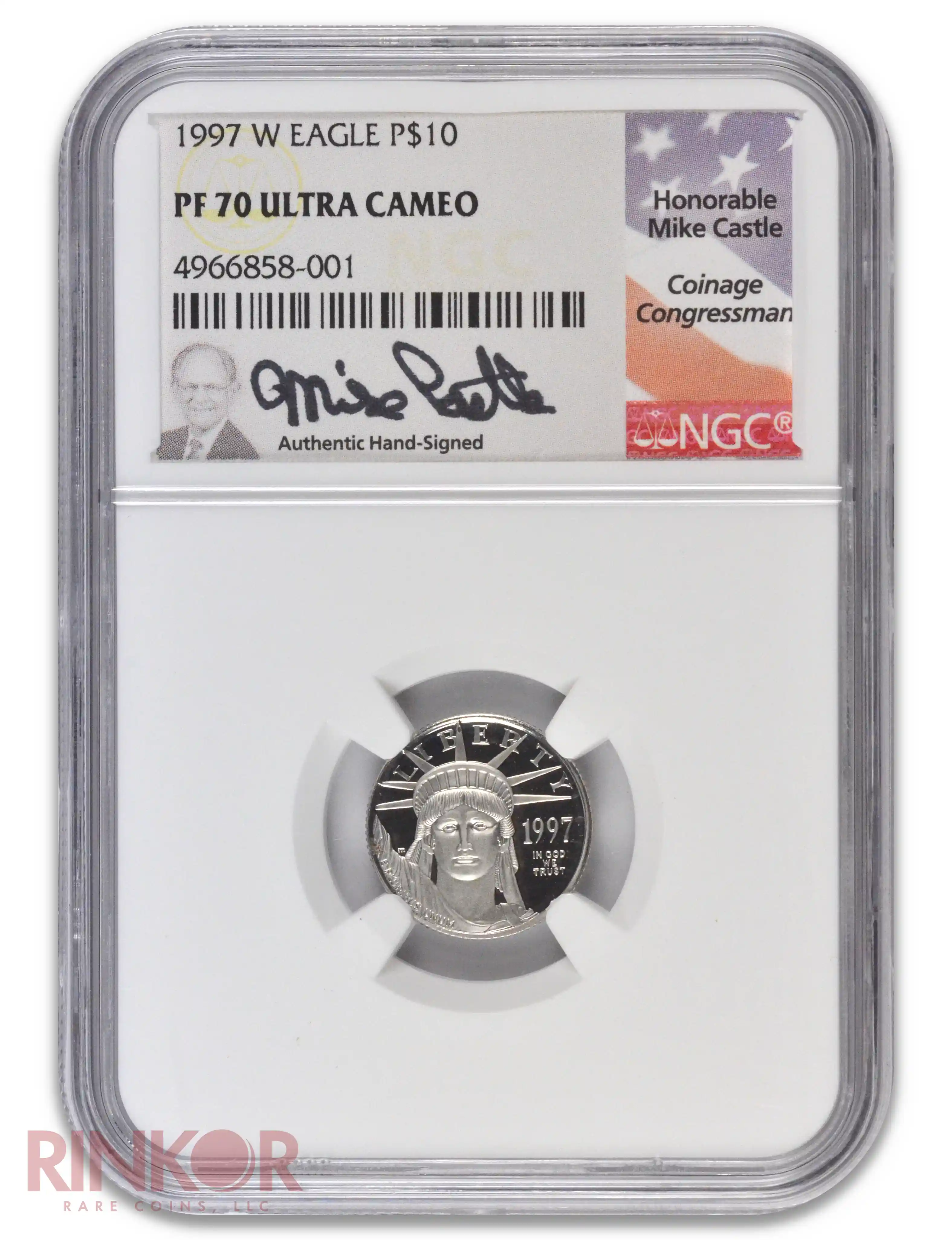 1997-W Platinum Eagle Mike Castle Signature P$10 NGC PF 70