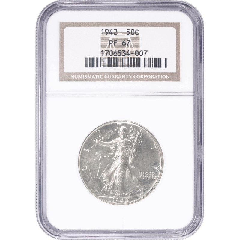 1942 Walking Liberty Half Dollar, NGC PR67 - Nice White Coin 