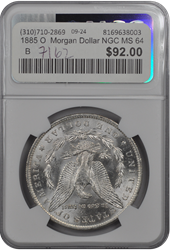 1885 O  Morgan Dollar NGC MS 64