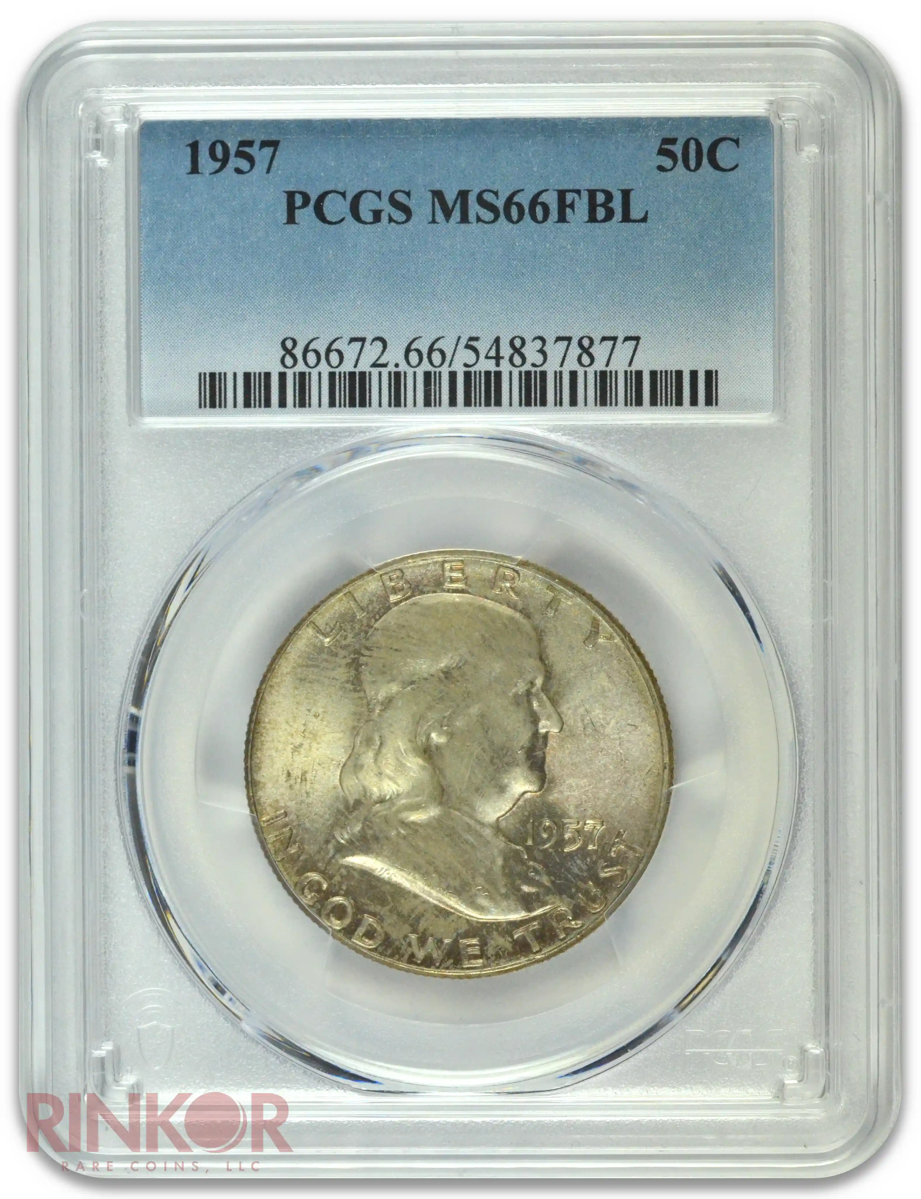 1957 Franklin Half Dollar PCGS MS 66 FBL