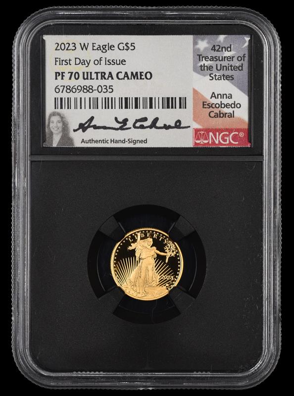 2023 W $5 Gold Eagle First Day of Issue Anna Ascobedo Cabral Signature Label NGC PF70 UCAM