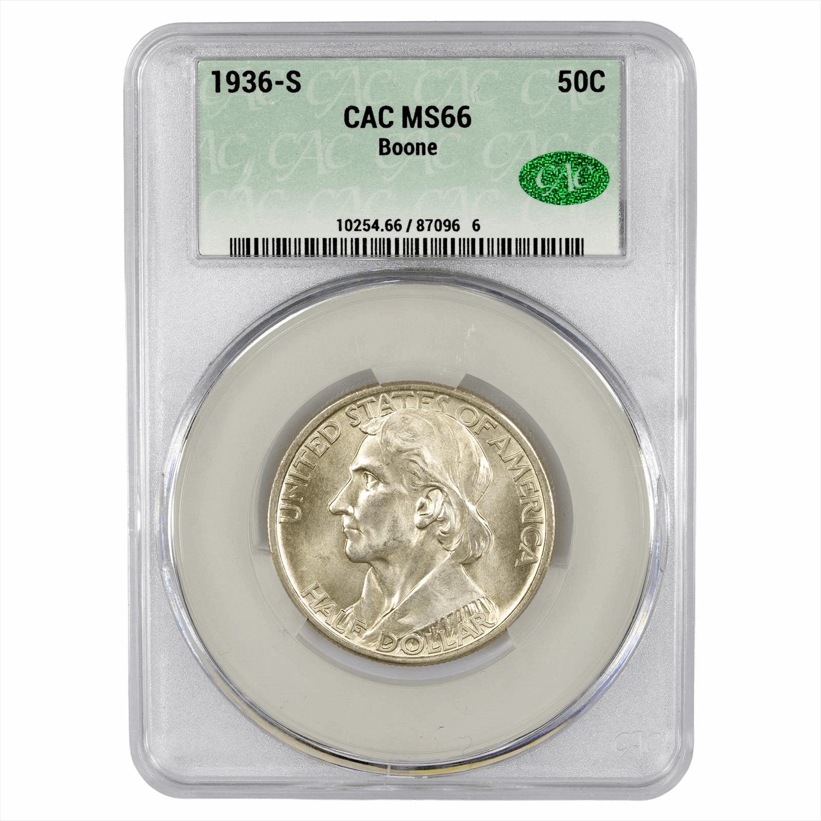 1936-S Boone Commemorative Half Dollar 50C CACG MS 66 CAC