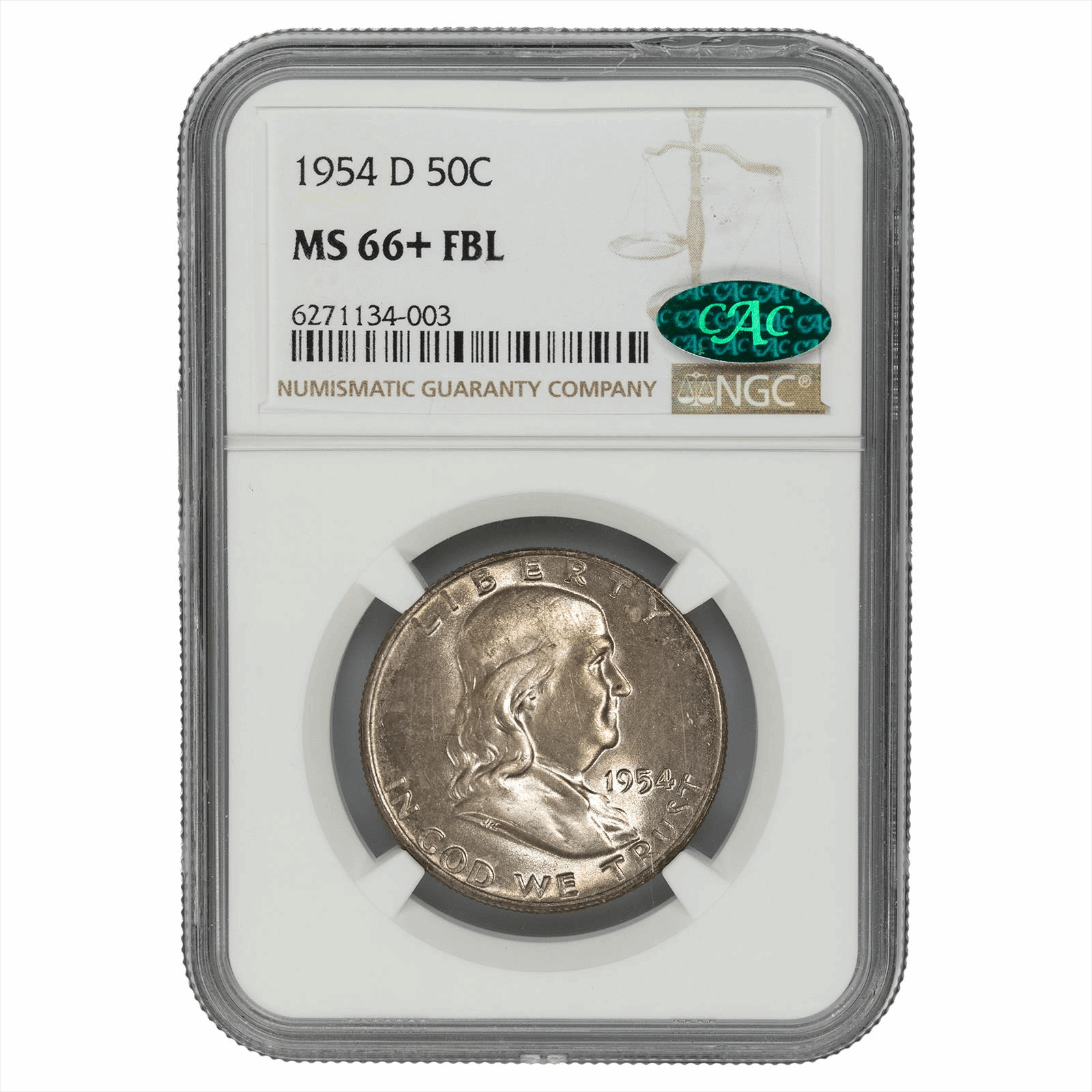 1954-D Franklin Half Dollar 50C NGC MS 66+ FBL