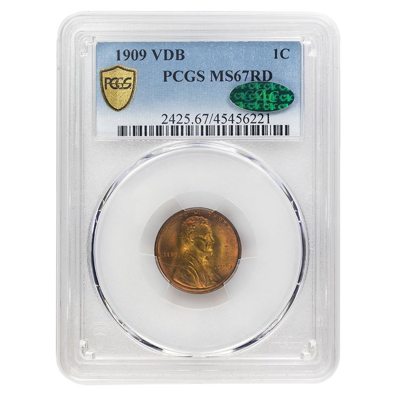 1909 VDB Lincoln Wheat Cent PCGS MS67RD PCGS Gold Shield CAC Certified