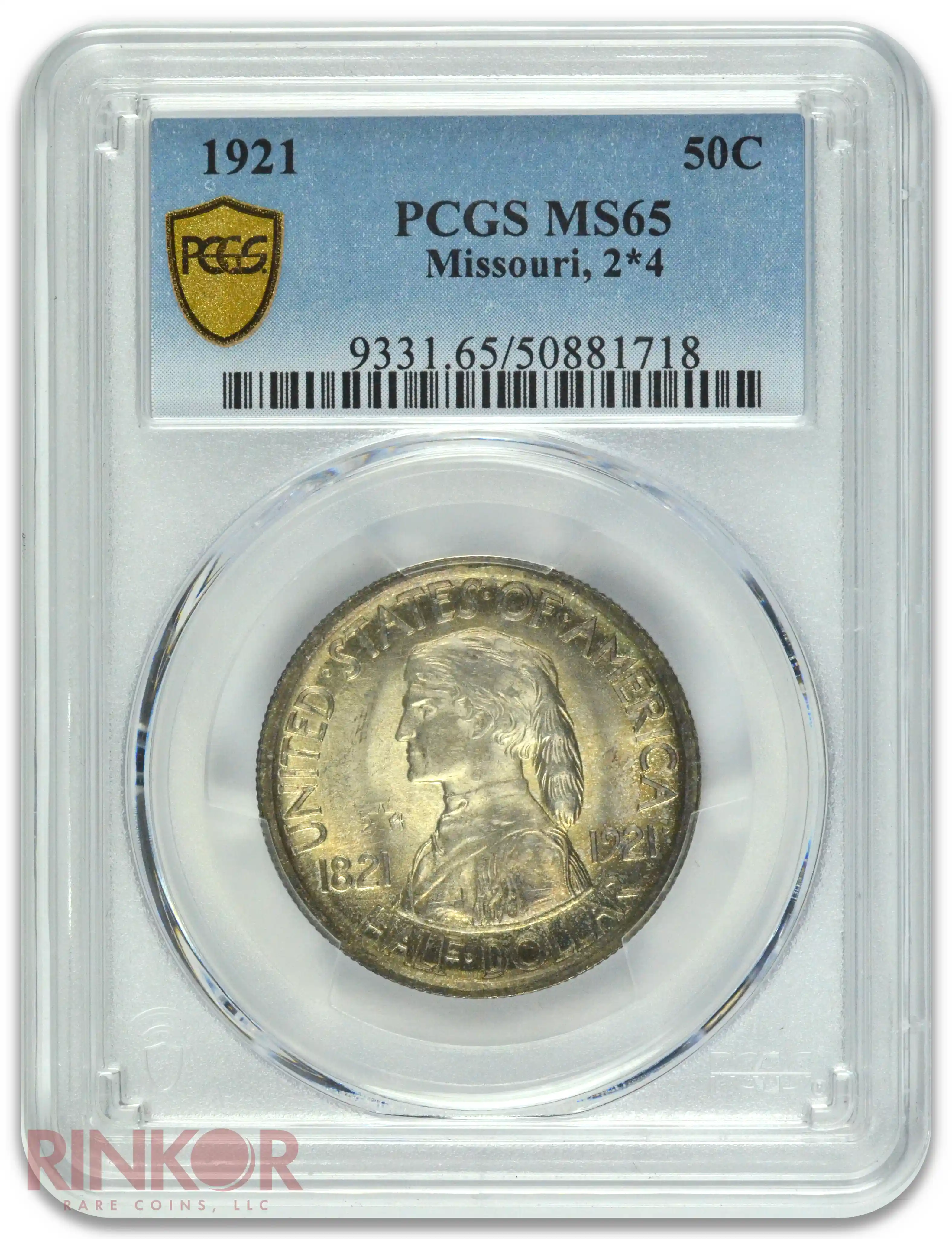 1921 Missouri 2X4 Commemorative Half Dollar PCGS MS 65