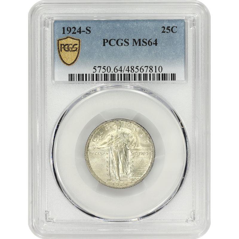 1924-S Standing Liberty Quarter 25c, PCGS MS 64 - Nice White Coin