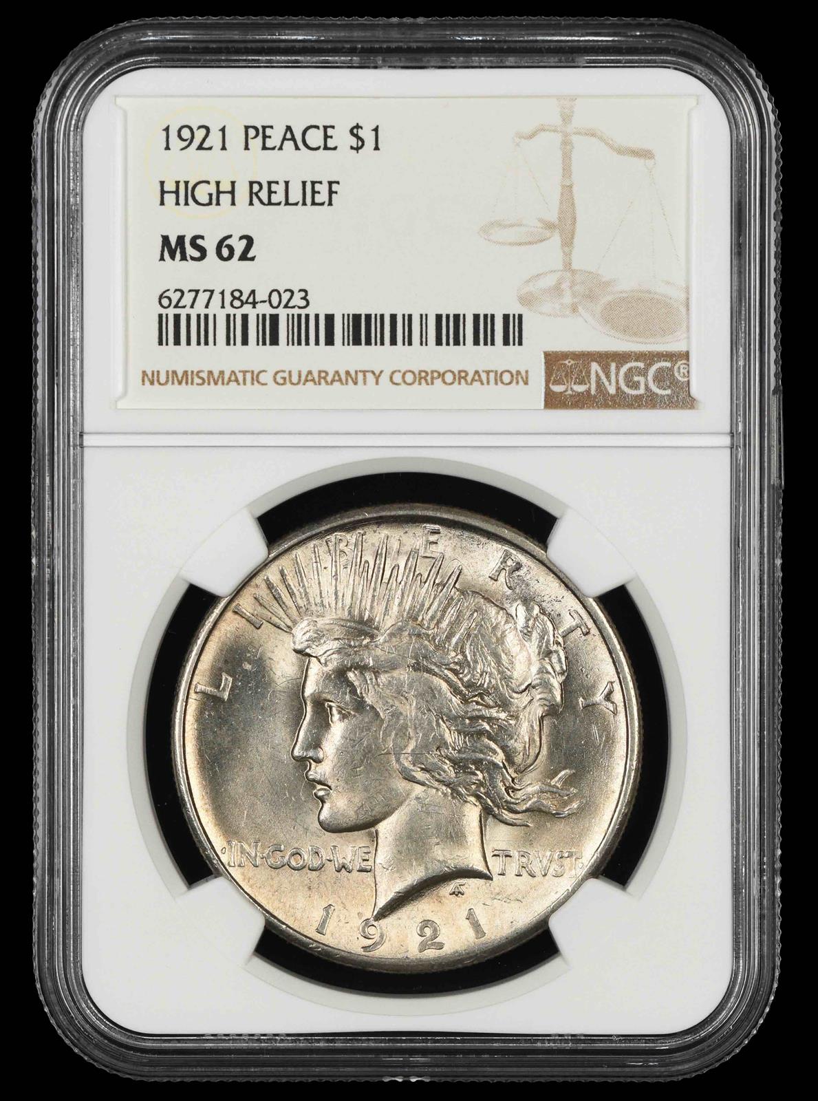 1921 Peace High Relief $1 NGC MS 62