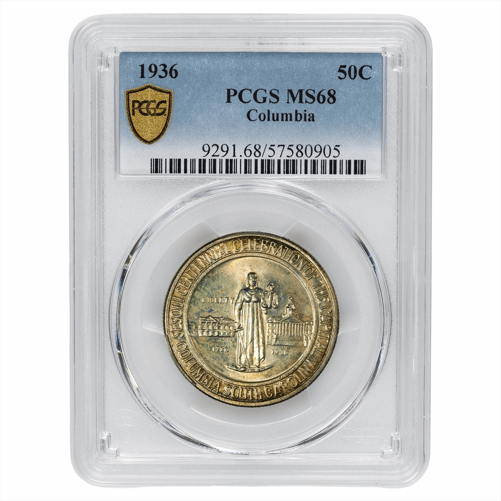 1936 Columbia Commemorative Half Dollar 50C PCGS MS 68