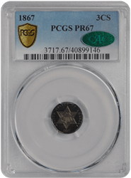 1867 3CS Three Cent Silver PCGS  (CAC) #2709-1 PR67