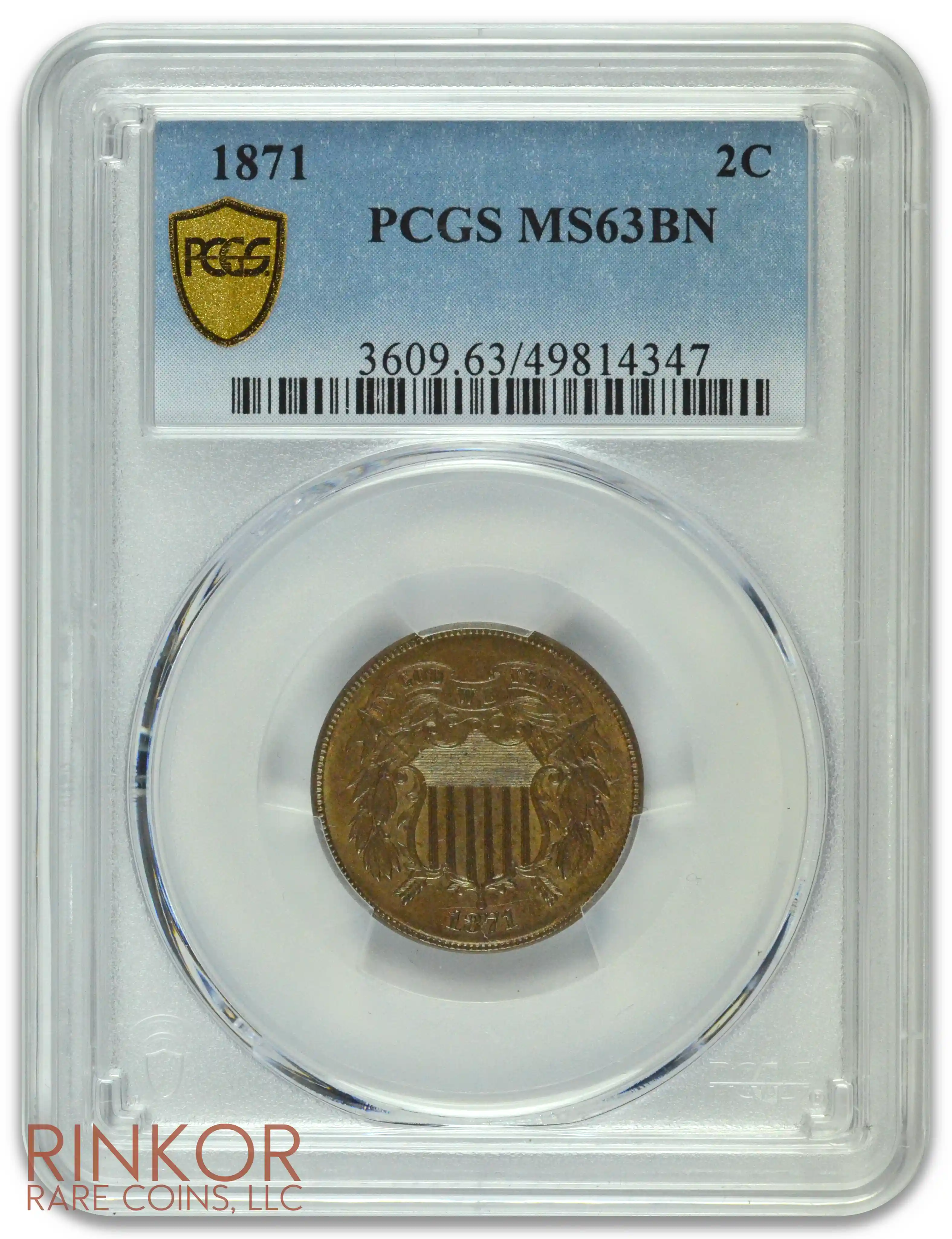 1871 Two Cent PCGS MS 63 BN