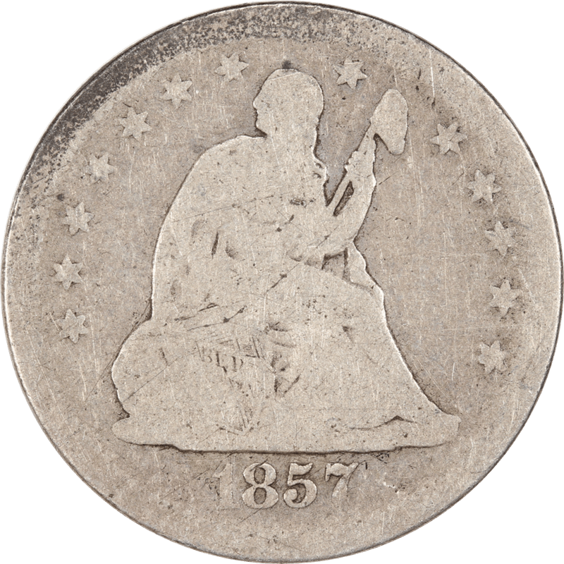 1857 No Motto, Seated Liberty Quarter 25c Circulated, Good - Filler